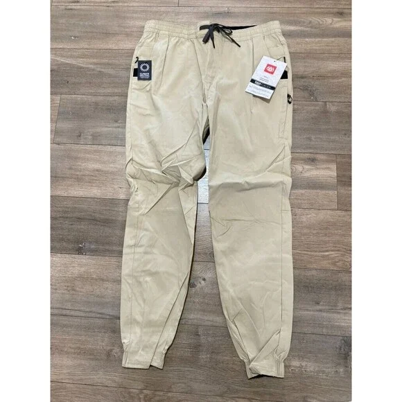 686 Everywhere Pant Mens L Stretch Beige Slim Jogger Zipper Pockets Drawstring - Picture 1 of 9